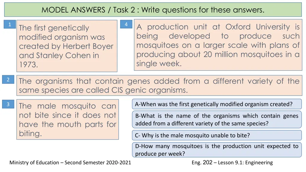 model answers task 2 write questions for these