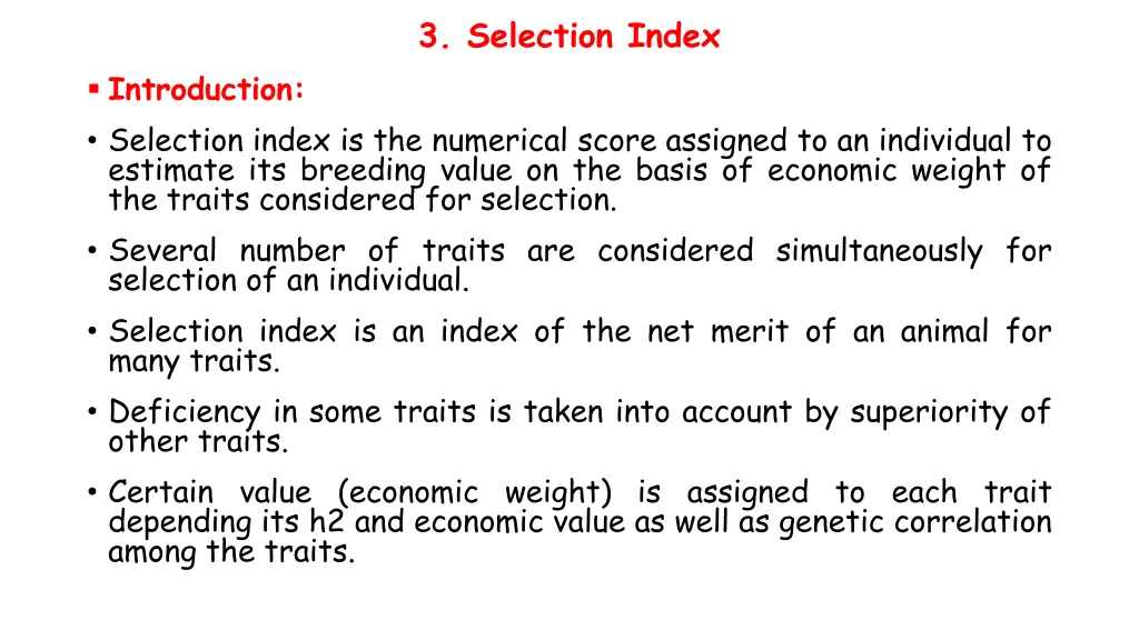 3 selection index