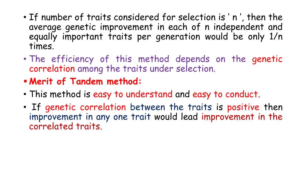 if number of traits considered for selection