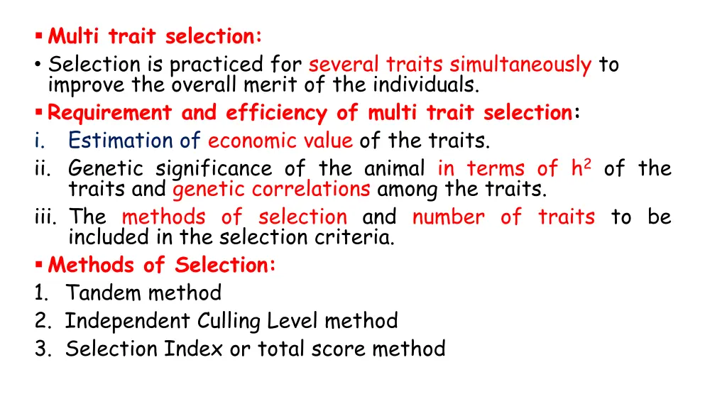 multi trait selection selection is practiced