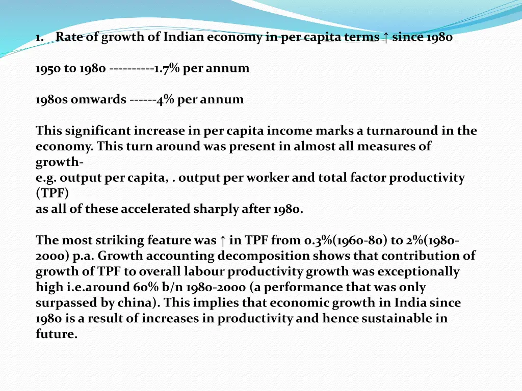 1 rate of growth of indian economy in per capita