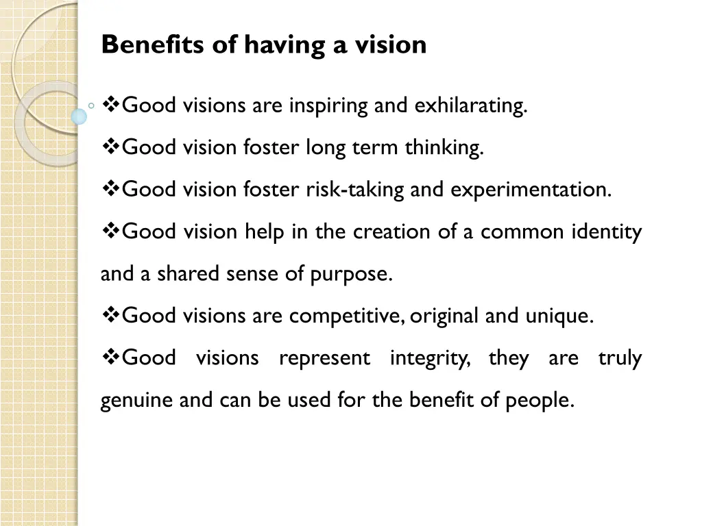 benefits of having a vision