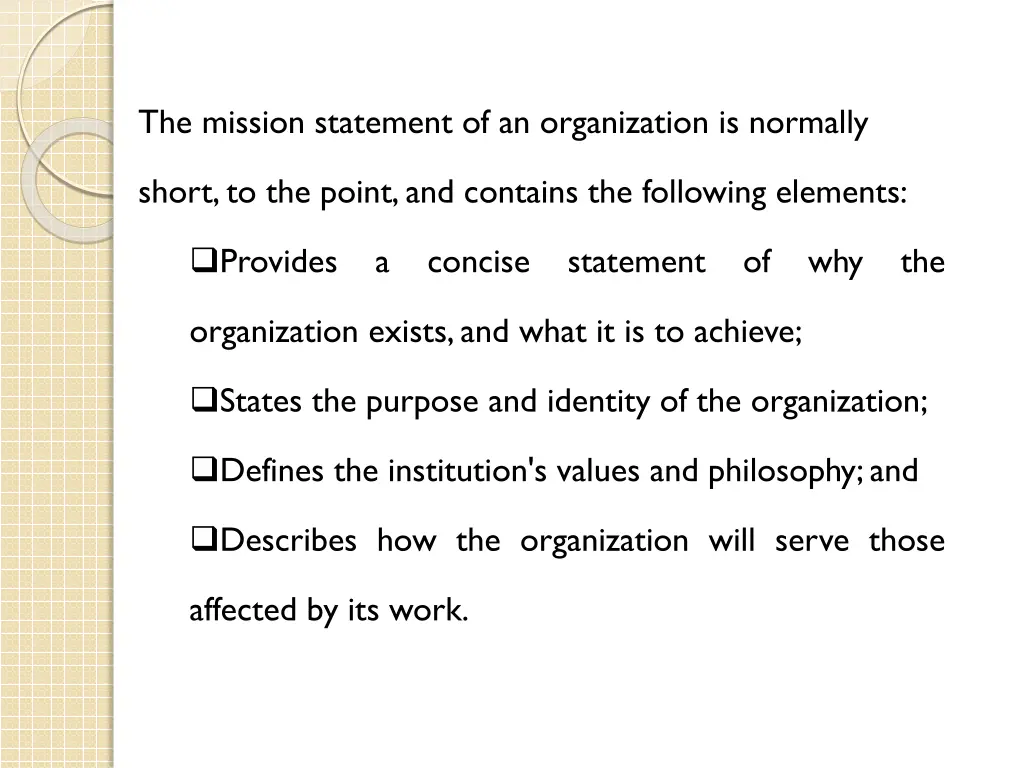 the mission statement of an organization