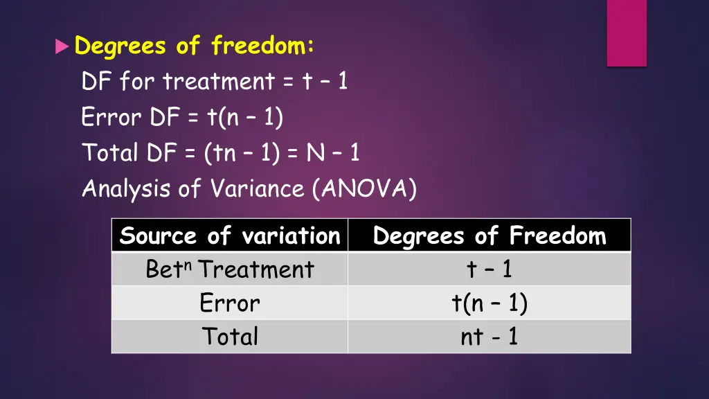 degrees of freedom df for treatment t 1 error