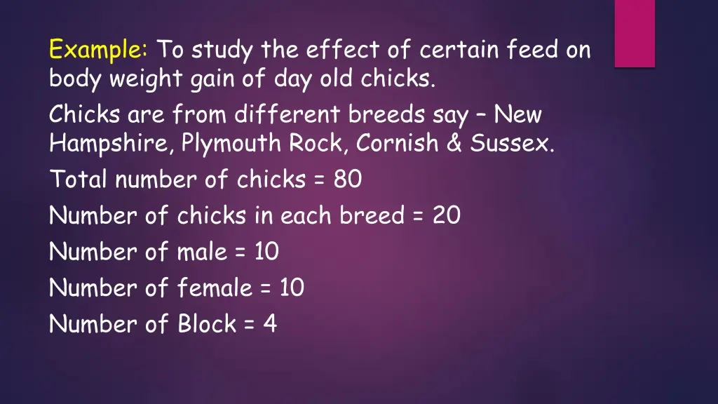 example to study the effect of certain feed