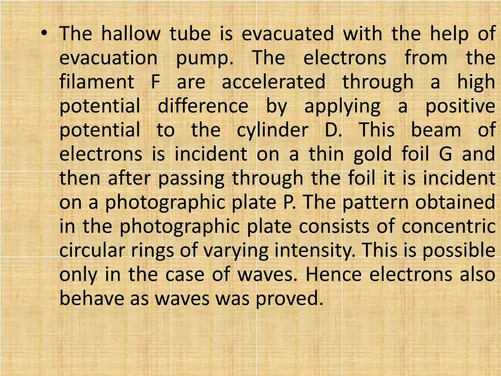 the hallow tube is evacuated with the help