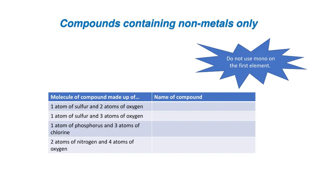 compounds containing non metals only 1