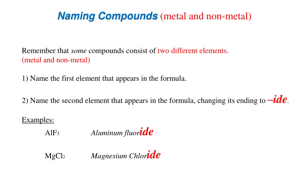 naming compounds metal and non metal