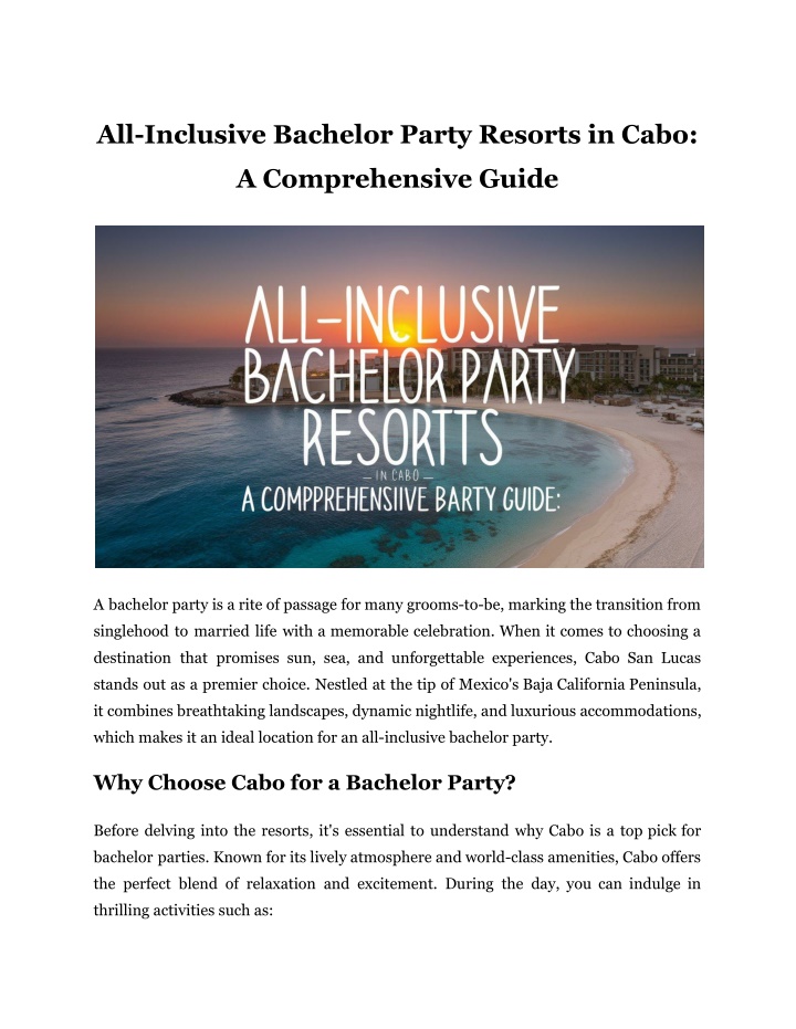 all inclusive bachelor party resorts in cabo