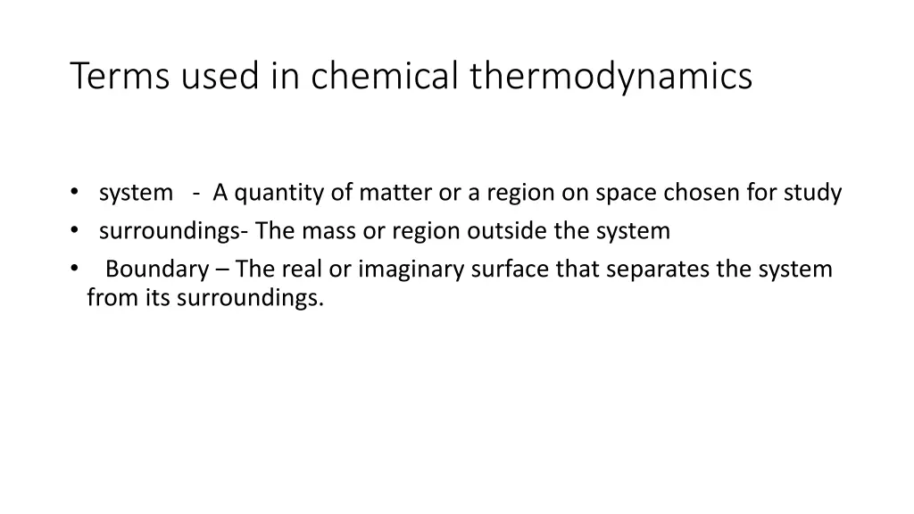 terms used in chemical thermodynamics