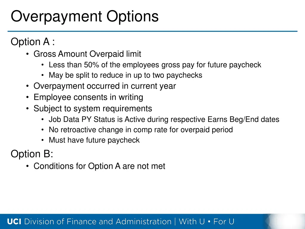 overpayment options