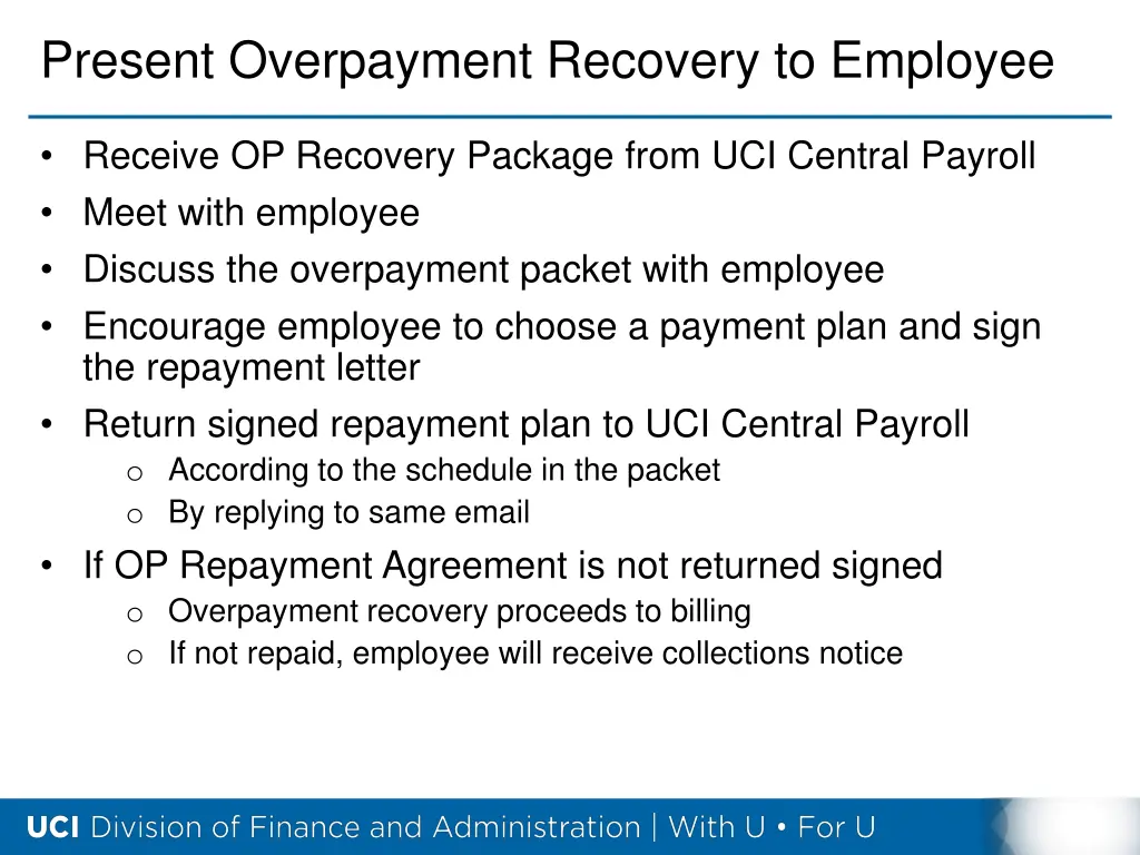 present overpayment recovery to employee