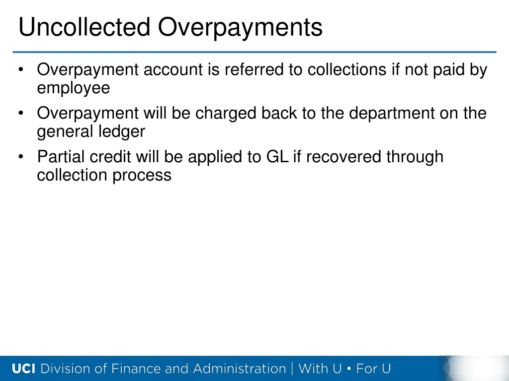 uncollected overpayments