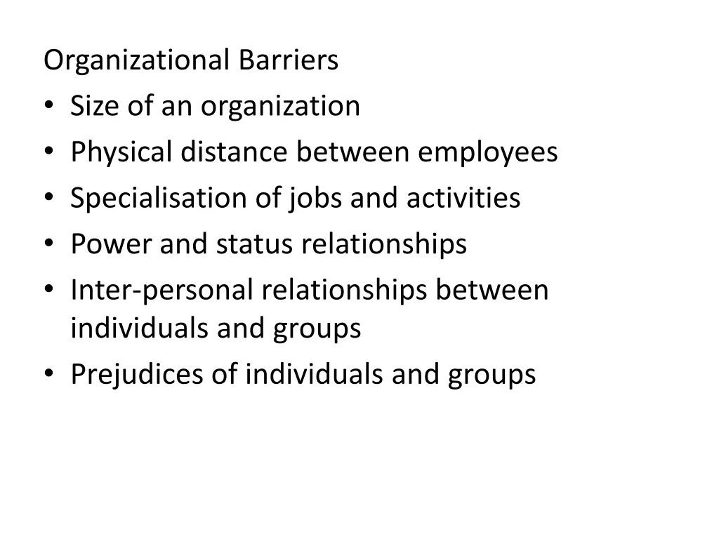 organizational barriers size of an organization