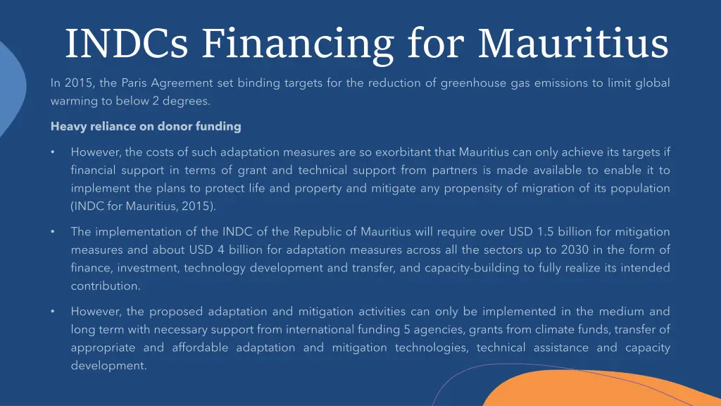 indcs financing for mauritius