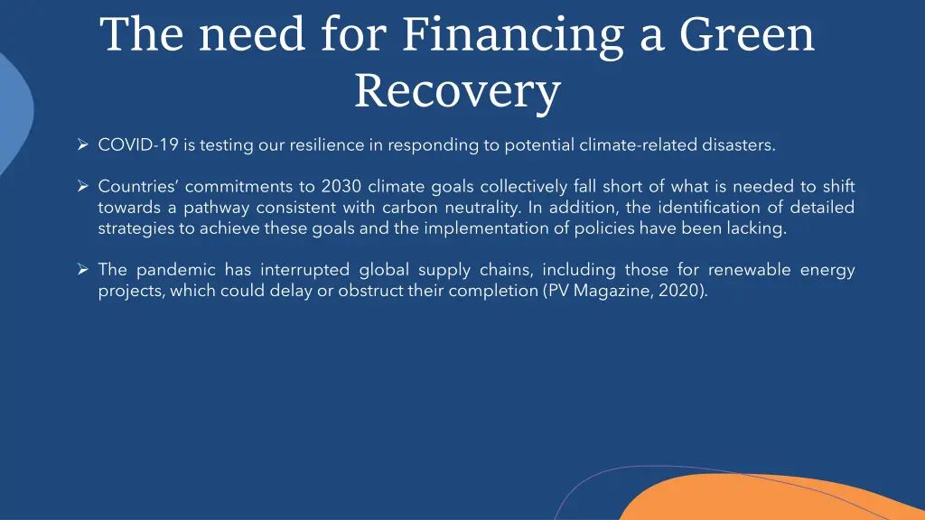 the need for financing a green recovery