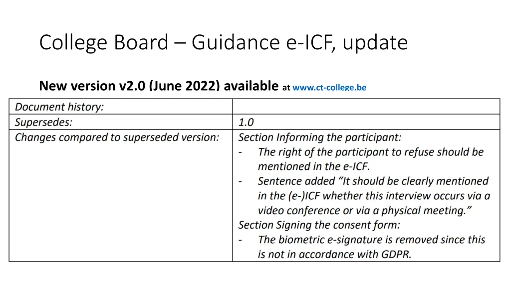 college board guidance e icf update