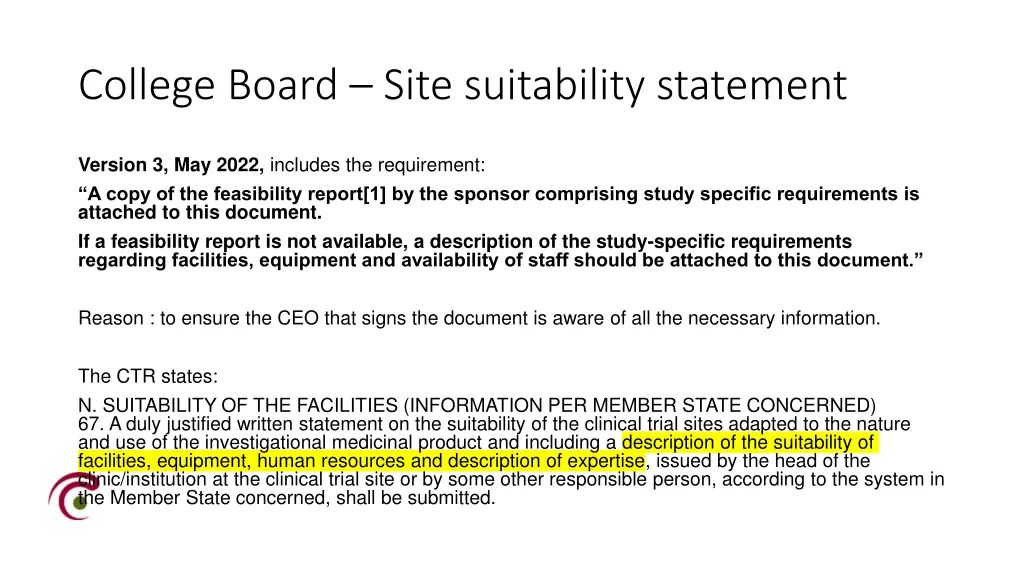 college board site suitability statement