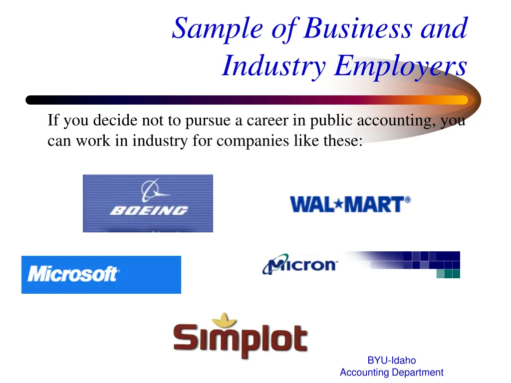 sample of business and industry employers