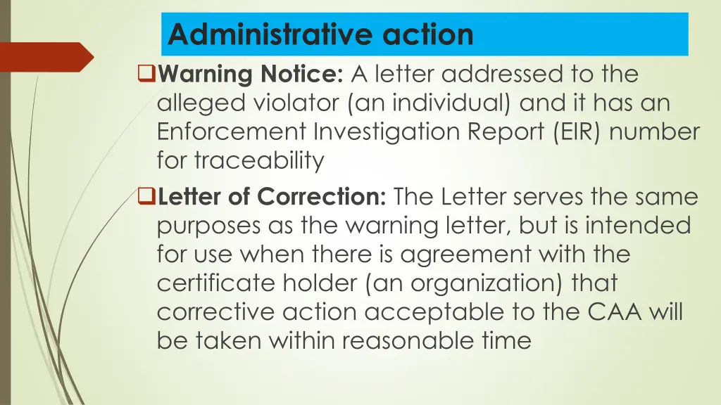 administrative action warning notice a letter