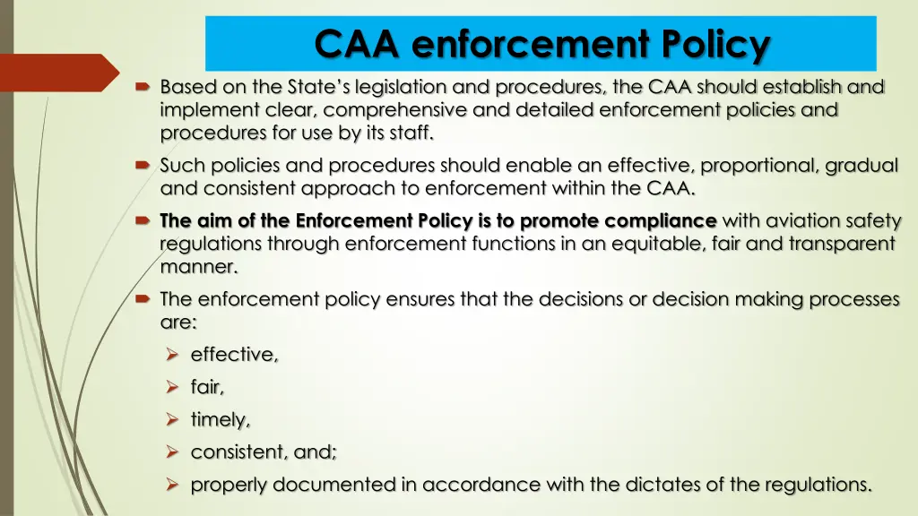 caa enforcement policy based on the state