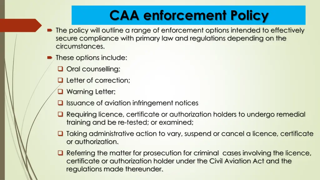 caa enforcement policy the policy will outline