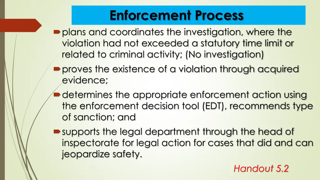 enforcement process plans and coordinates