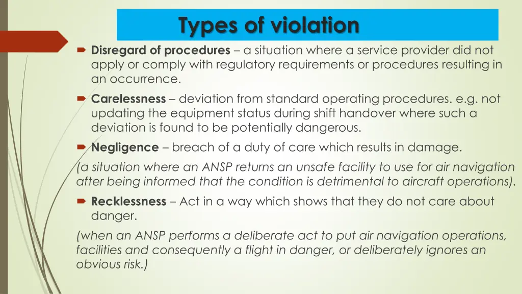 types of violation