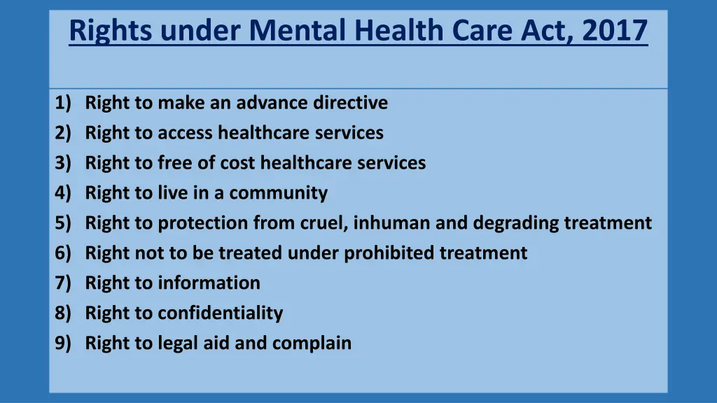 rights under mental health care act 2017