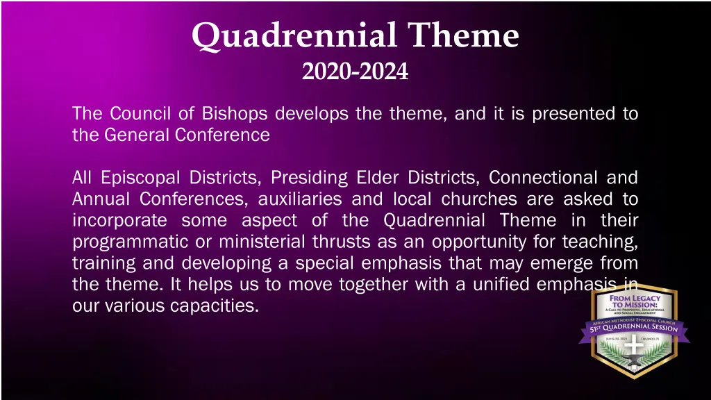 quadrennial theme 2020 2024 1