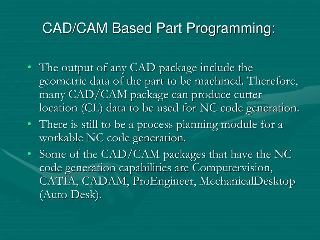 cad cam based part programming