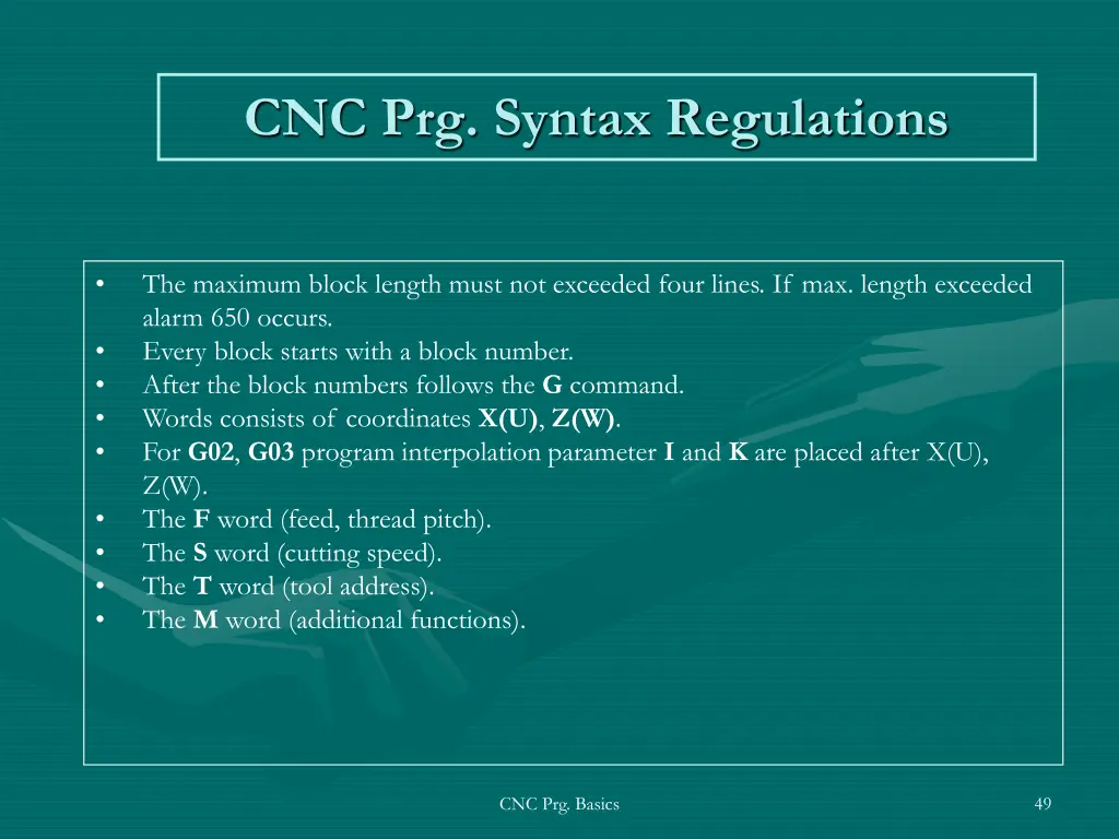 cnc prg syntax regulations