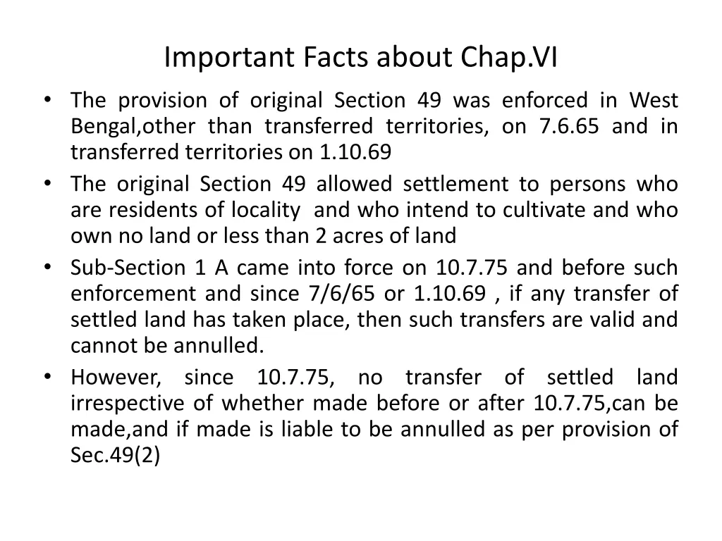 important facts about chap vi the provision