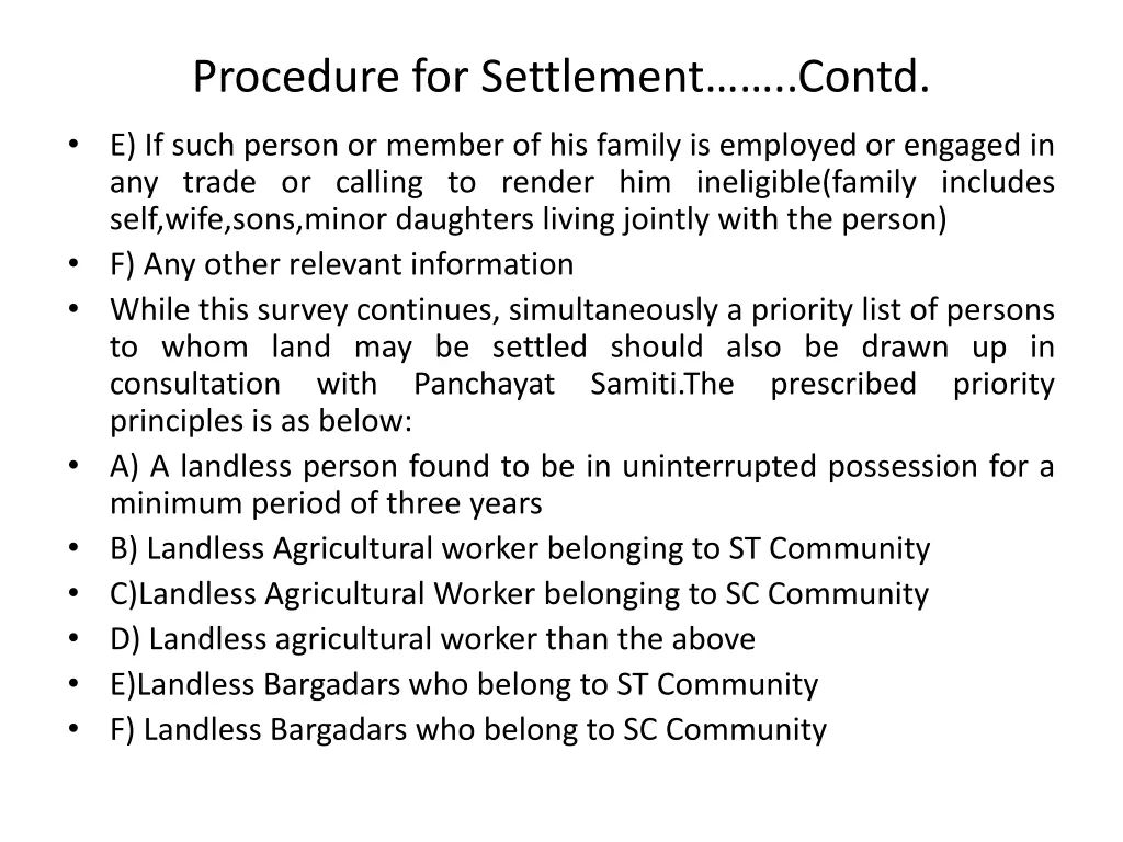 procedure for settlement contd