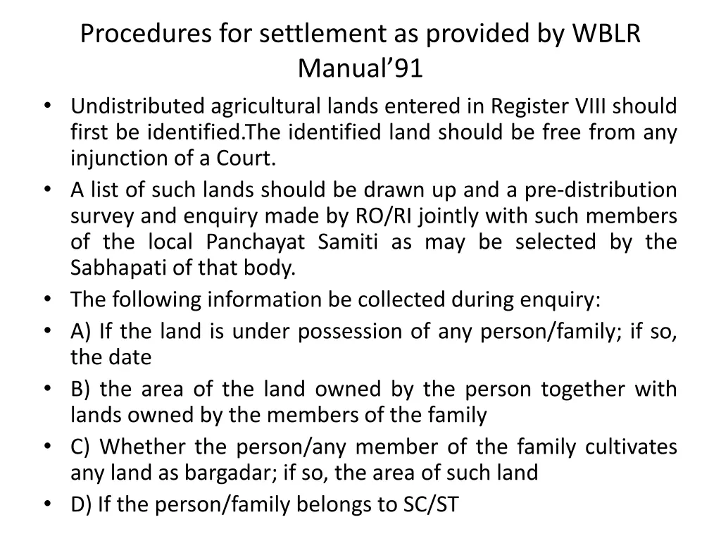 procedures for settlement as provided by wblr