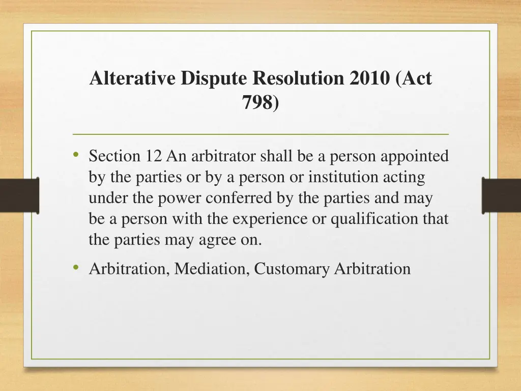 alterative dispute resolution 2010 act 798