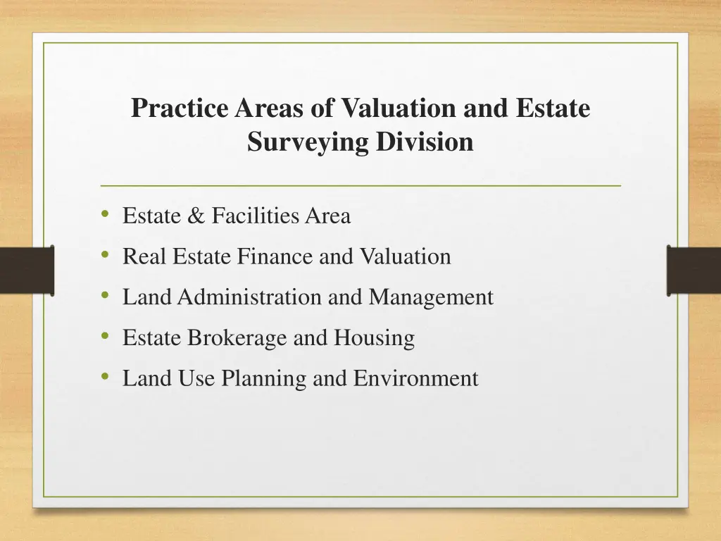 practice areas of valuation and estate surveying