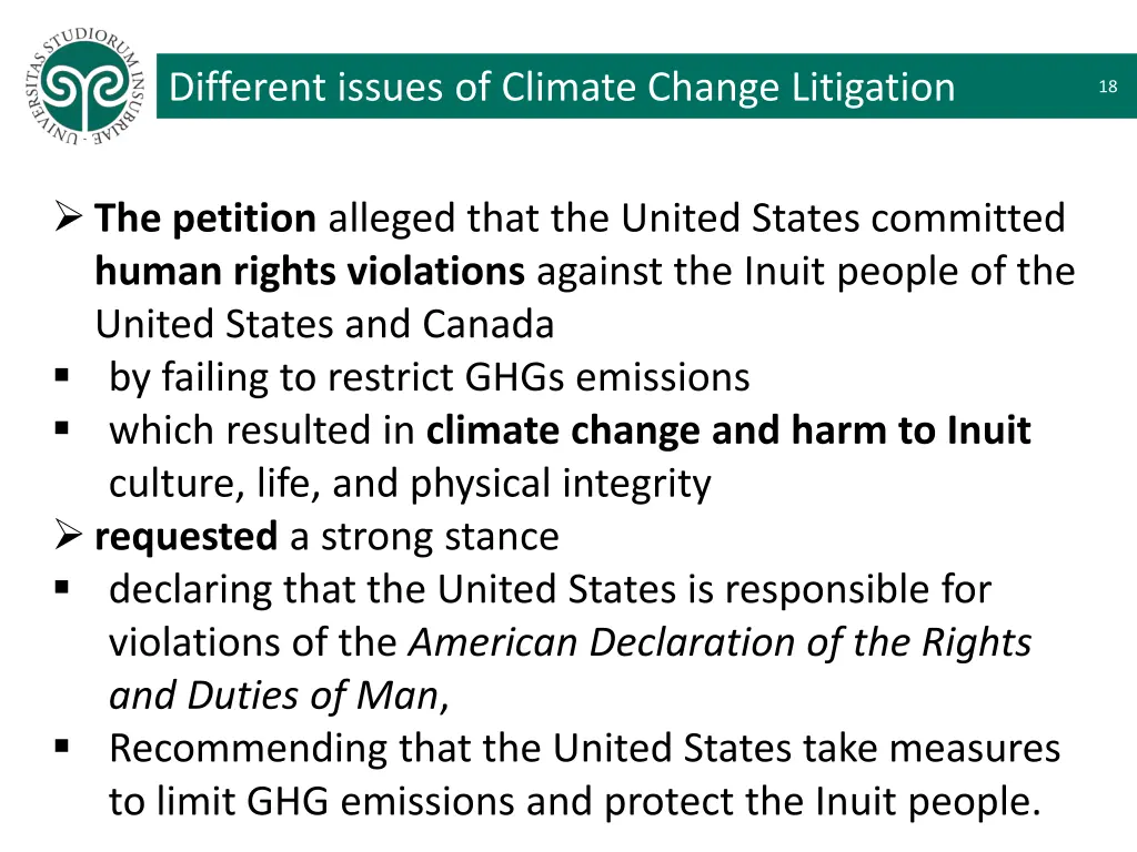 different issues of climate change litigation 11