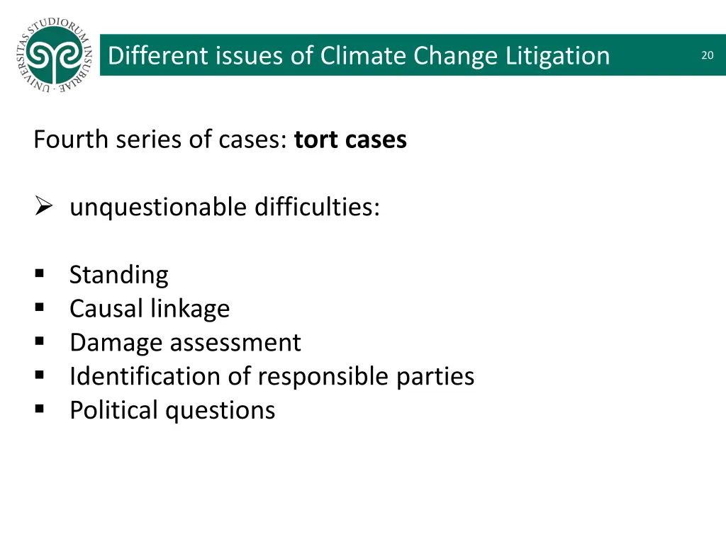 different issues of climate change litigation 13