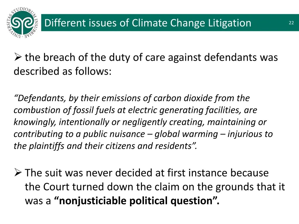 different issues of climate change litigation 15