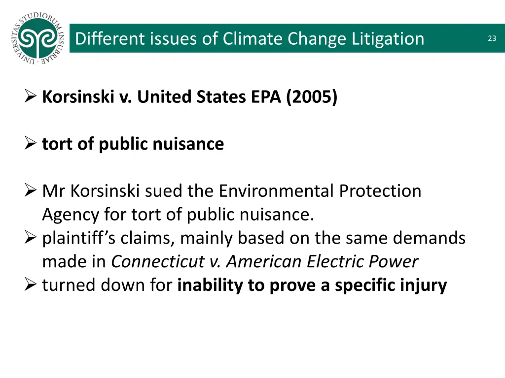 different issues of climate change litigation 16