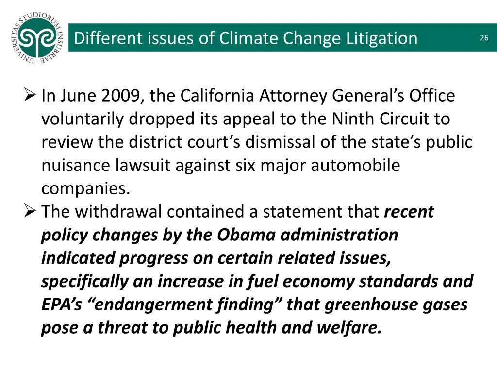 different issues of climate change litigation 19