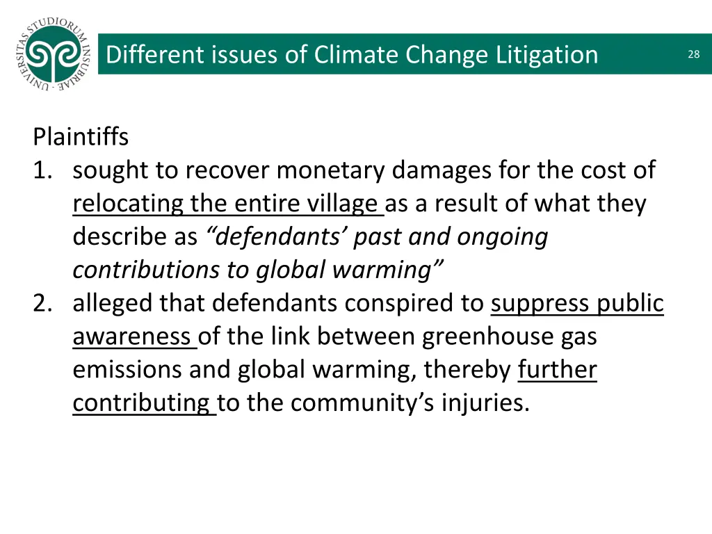 different issues of climate change litigation 21