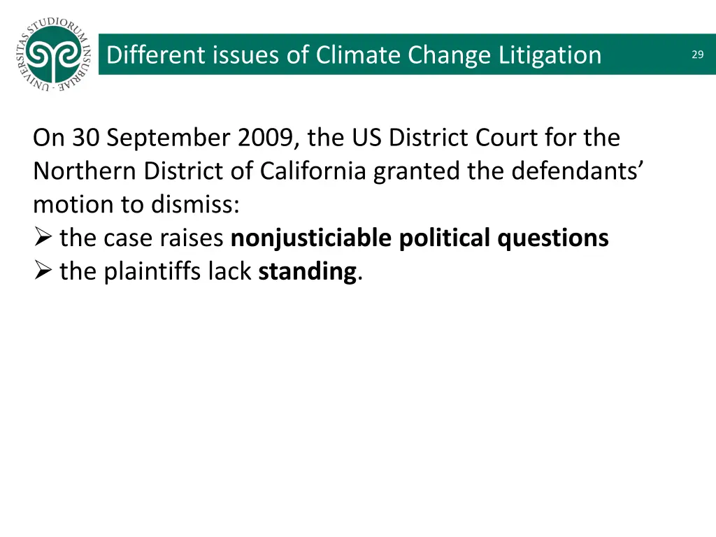 different issues of climate change litigation 22