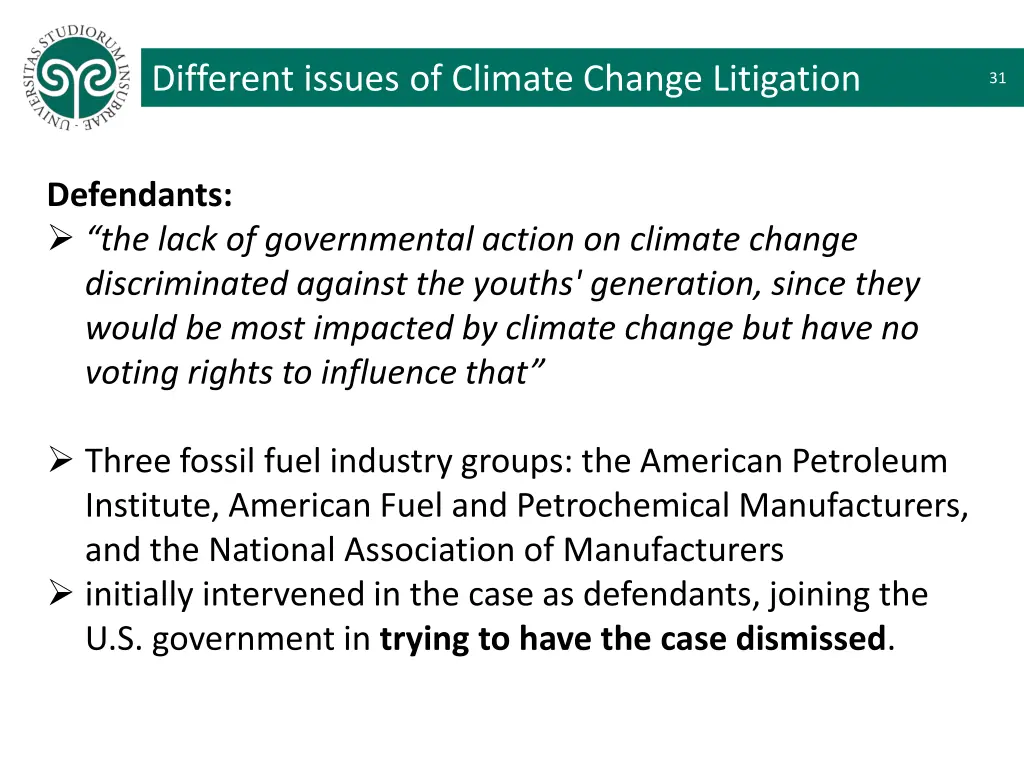 different issues of climate change litigation 24