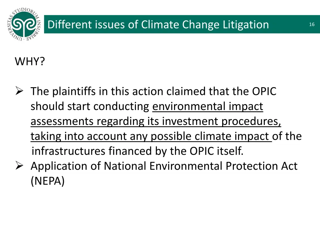 different issues of climate change litigation 9