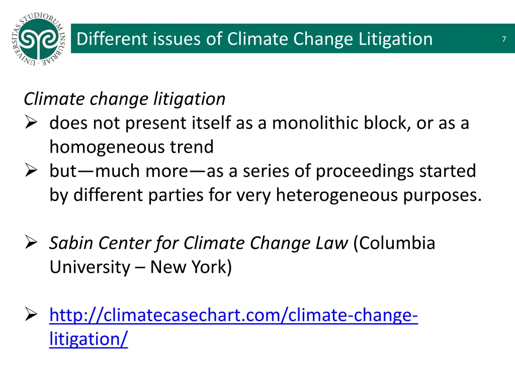 different issues of climate change litigation