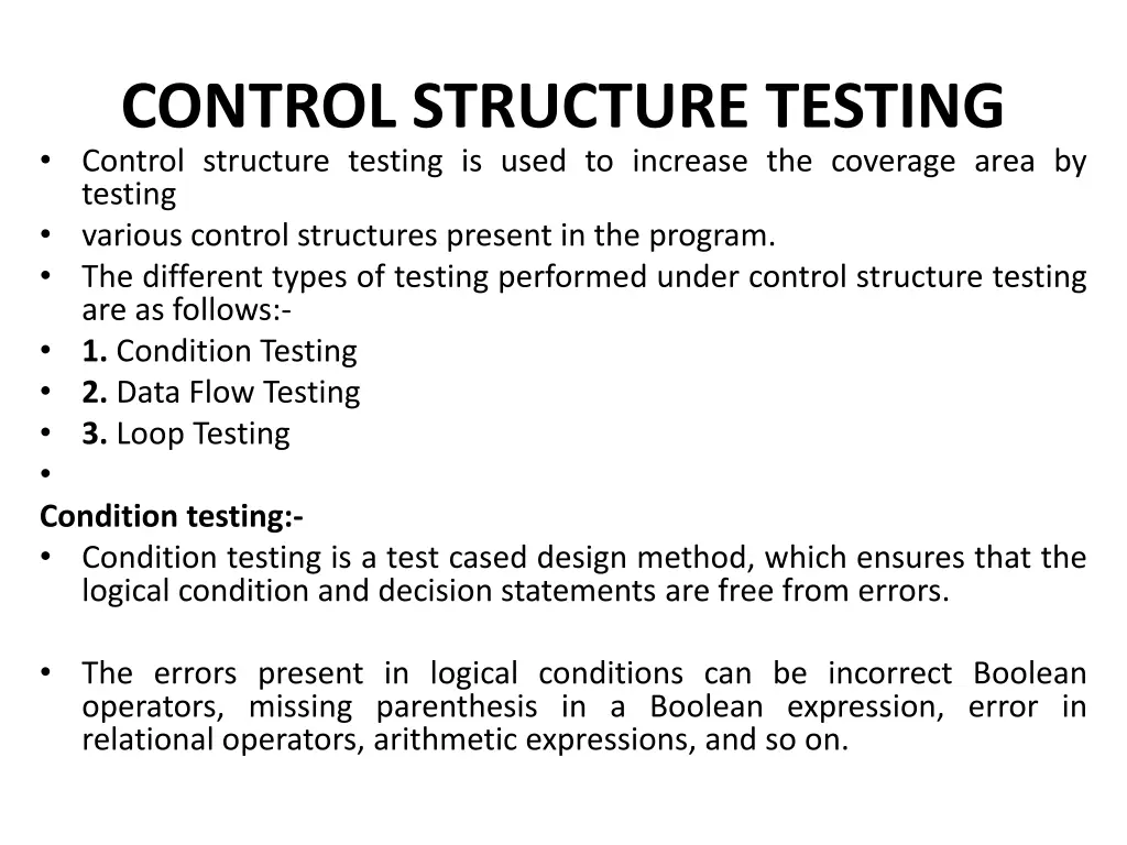 control structure testing control structure