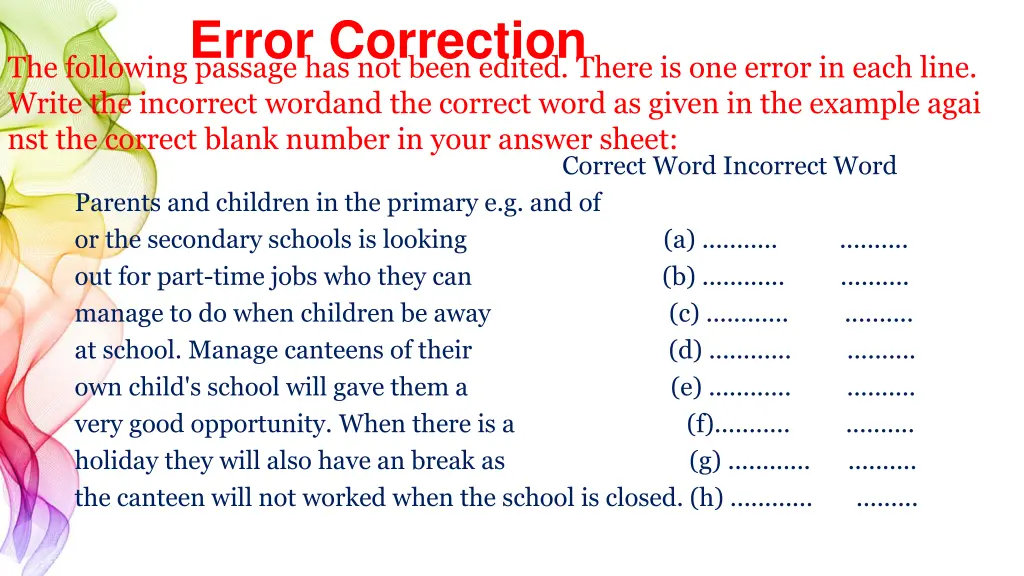 error correction the following passage