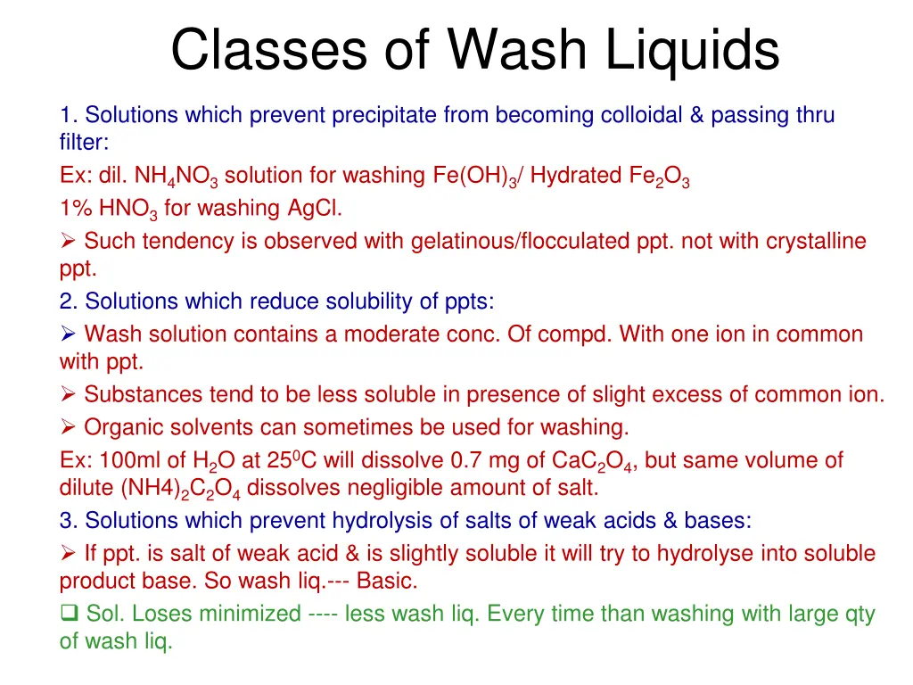 classes of wash liquids